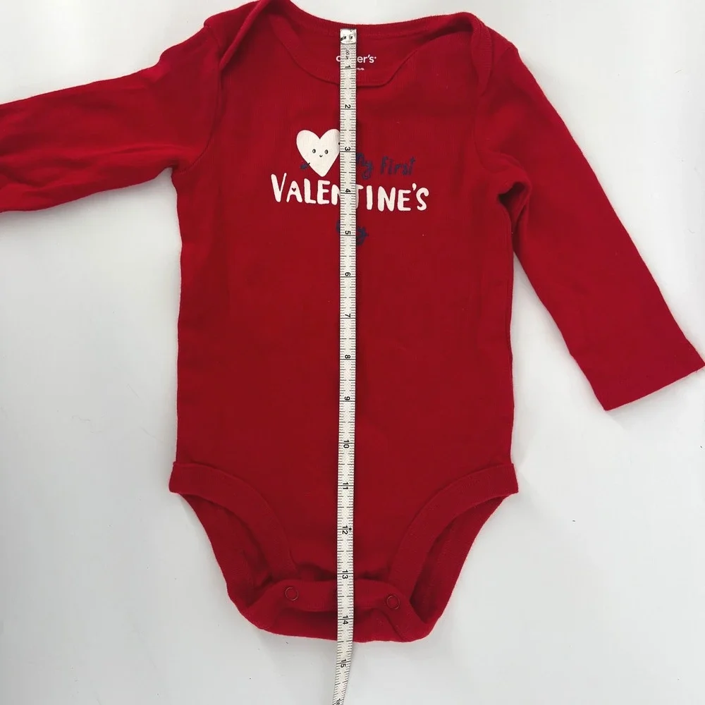 Carters Red Valentines Day Baby Bodysuit 6 Months Long‎ Sleeve Heart Graphic
